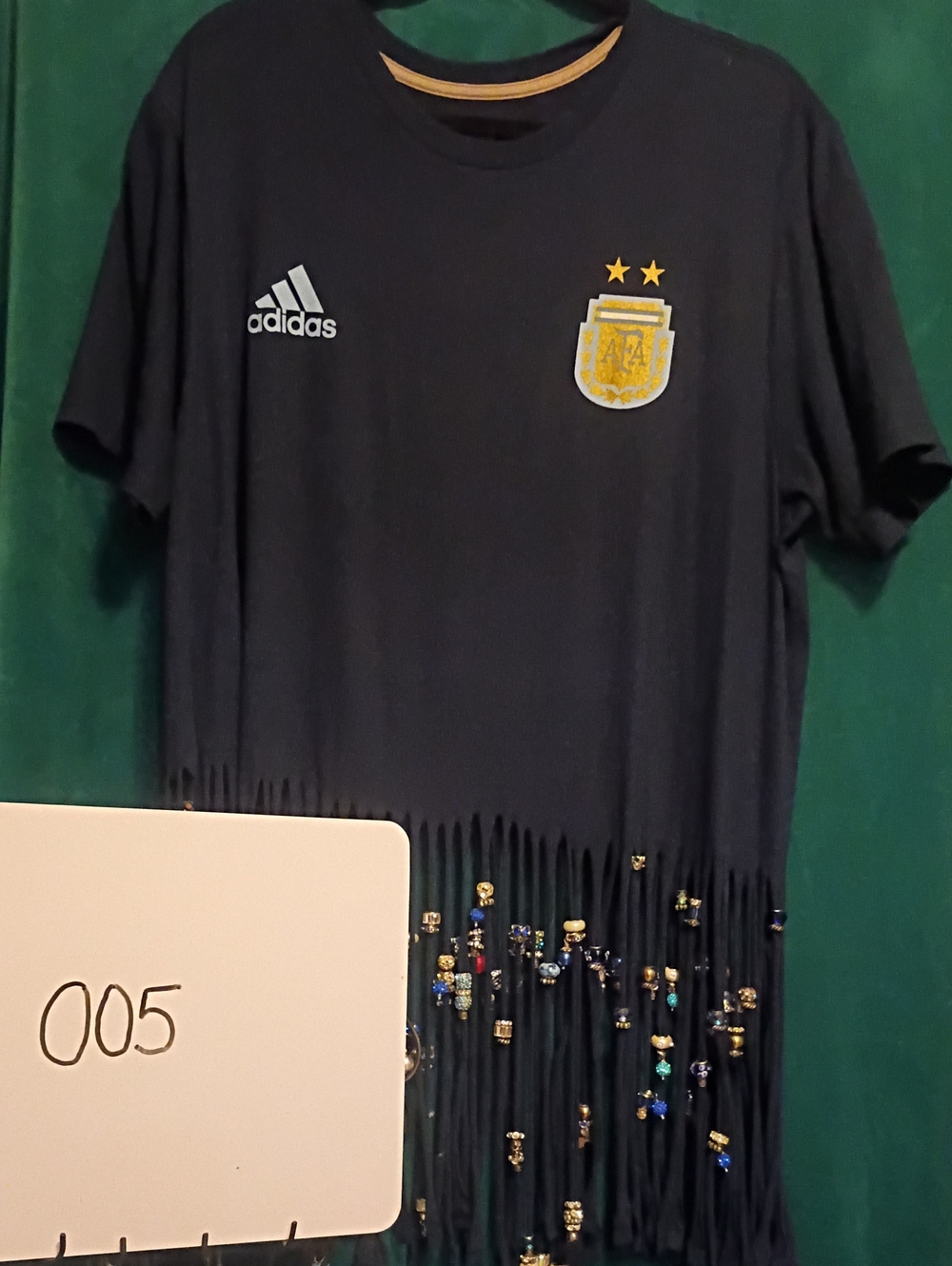 Womens adidas Navy Argentina Crest Fringe Tee with Swarovski Bead Accents